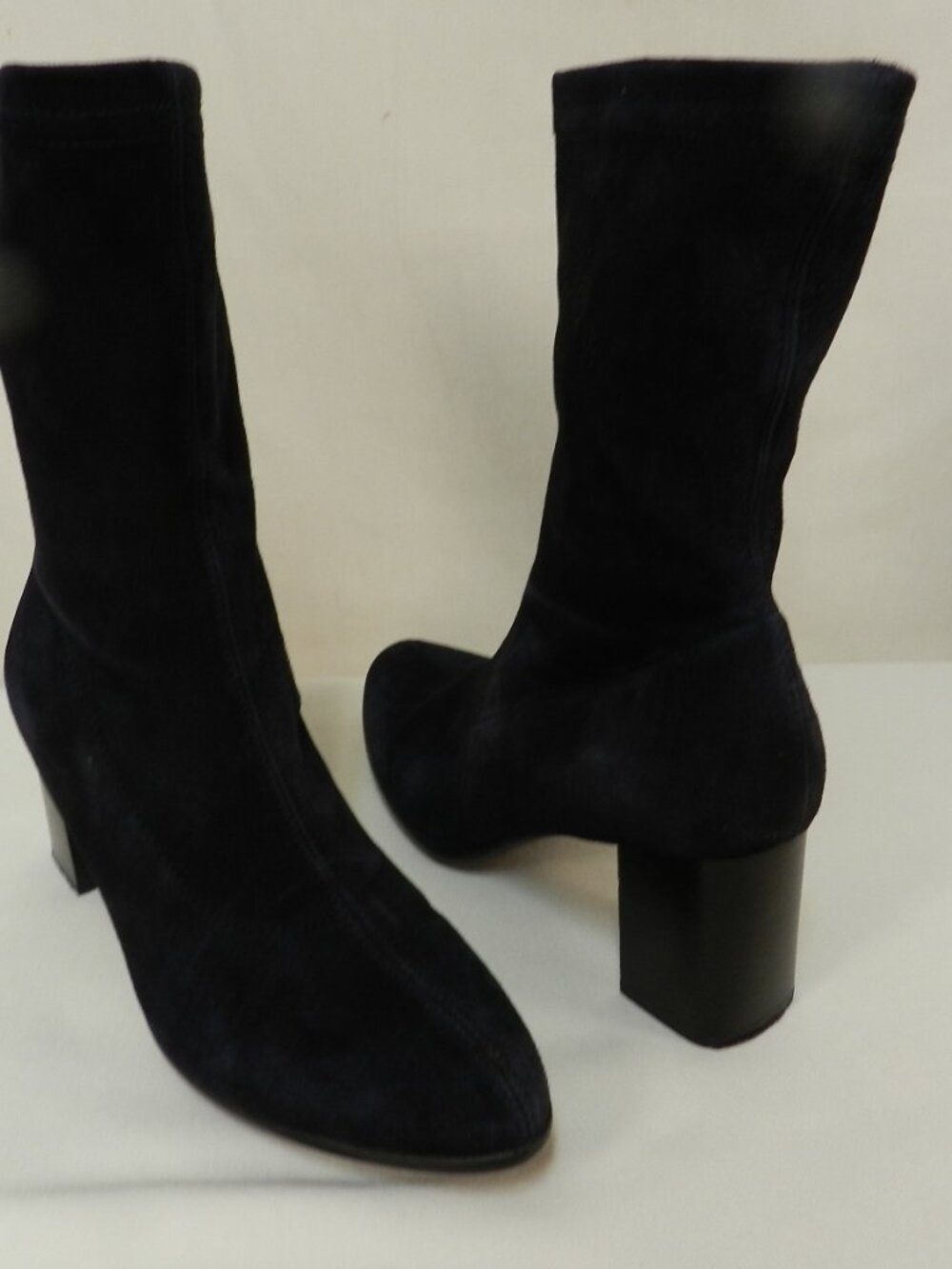 Aquatalia Suede mid calf sock boots navy blue zip booties Women Italy Size Sz 7